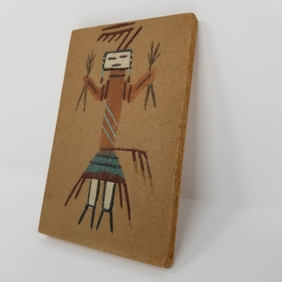 Kachina Sand Tile Wall Art Painting Yei Unframed Signed Native American 6 X 4" - Picture 6 of 13